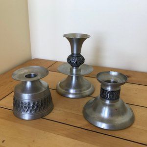 Norwegian Pewter Candle Holders Set of 3 Vintage Haugrud Perletinn Mastad Norway